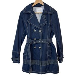 Laundry by Shelli Segal Navy Blue Double Breasted Belted Trench Coat Size Large